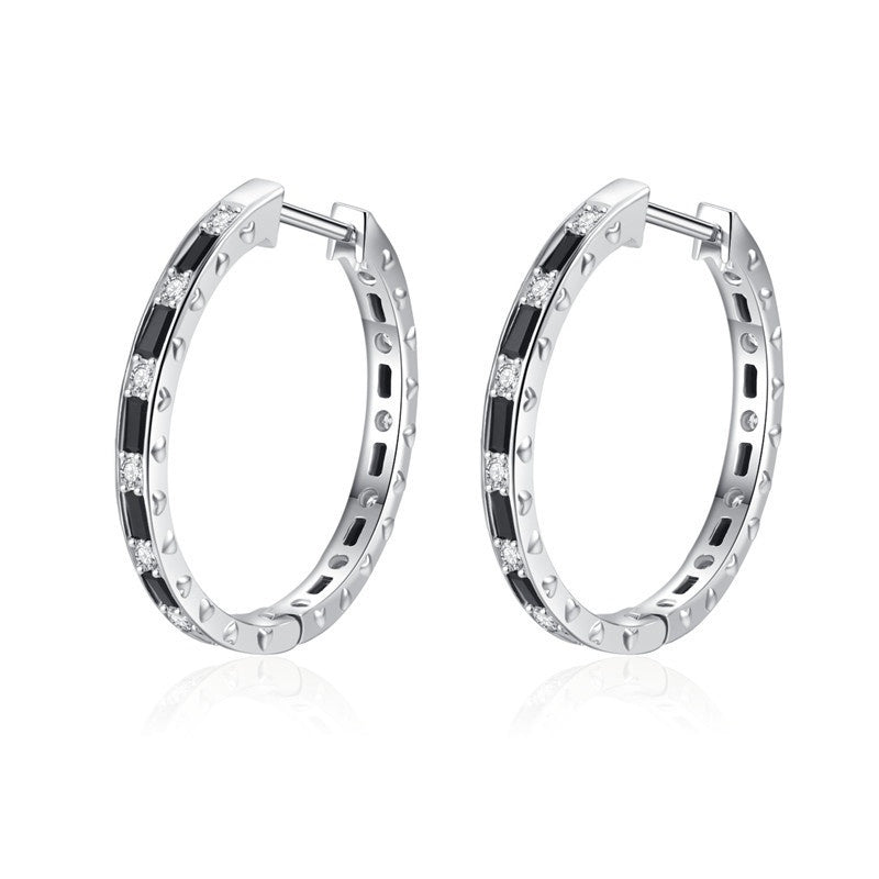 Simple Black & Zirconia Hoop Earrings