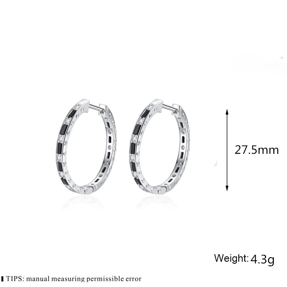 Simple Black & Zirconia Hoop Earrings