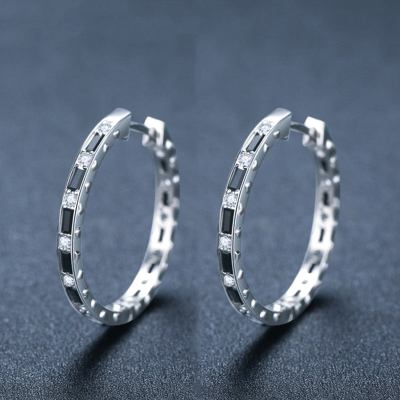 Simple Black & Zirconia Hoop Earrings