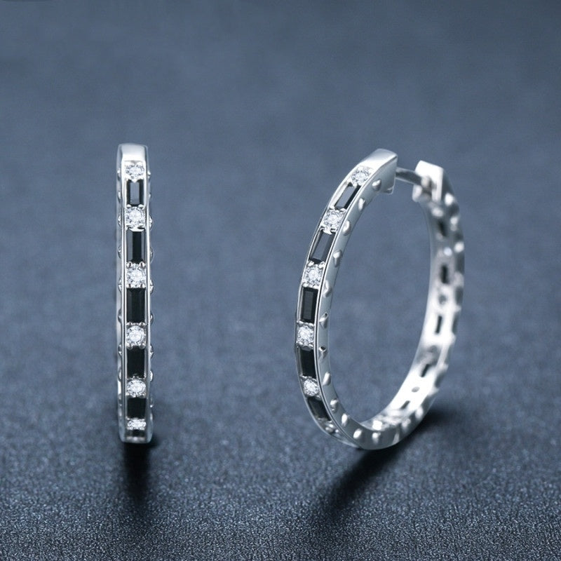 Simple Black & Zirconia Hoop Earrings